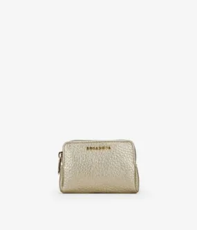 Monedero dorado con cremallera y logo